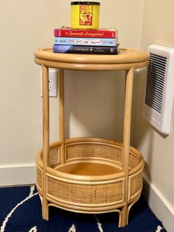 Round Rattan Cane Side Table Two-Tier set of 2