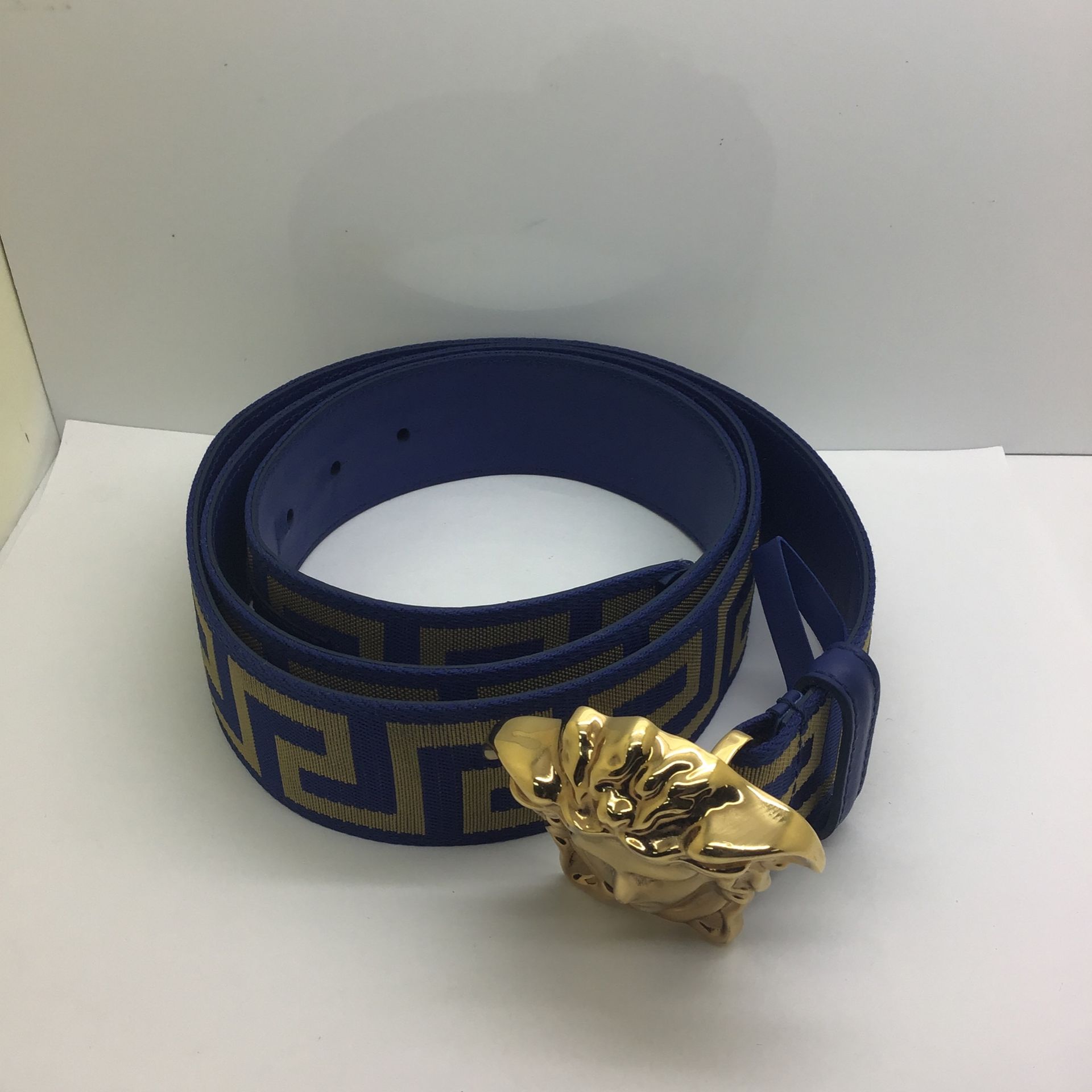 Men’s Versace La Greca La Medusa Web Belt Blue/Gold 120/48