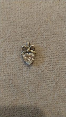 Vintage sterling silver heart &  bow pendant stone cz