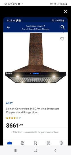AKDY 36 in. Island Mount Range Hood in Embossing Copper Vine Design Stainless Steel with Touch Controls