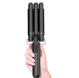 3 Barrel Hair Crimper Dual Voltage 450℉ Fast Heating 360 Swivel Cord Black