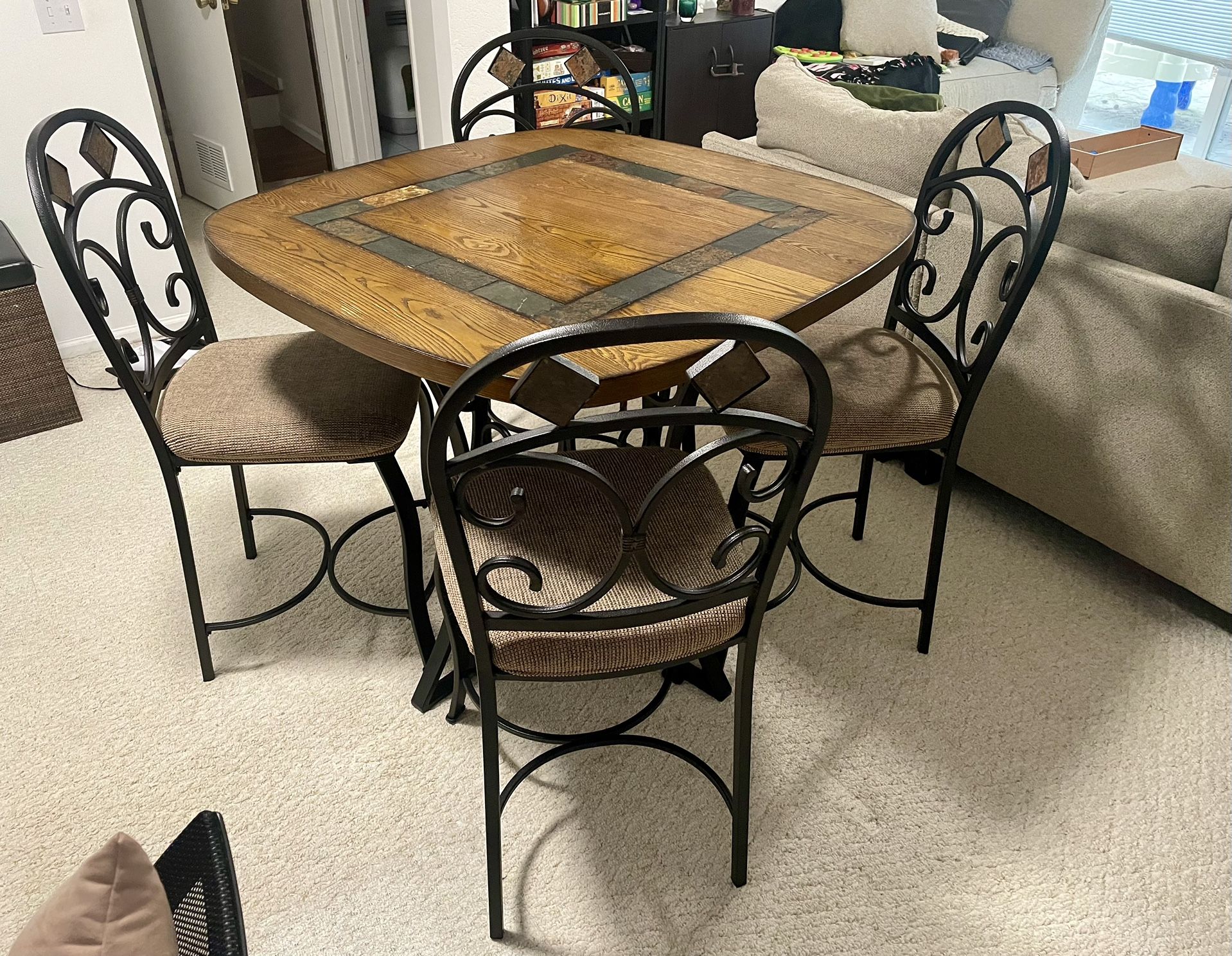 Tall, Square Table + 4 Chairs
