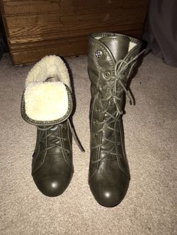 Olive Colored Laced Boots (Worn 2 Ways)
