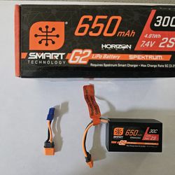 Spectrum 7.4V 650mAh 2S Smart G2 Hardcase 30C LiPo: IC2, SPMX652SH2