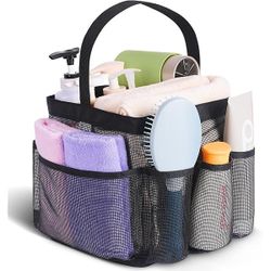 Mesh Shower Caddy Portable for College Dorm Room Essentials, 8-Pocket Large Capacity Shower Bag for Beach, Swimming, Gym