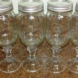 Four (4)Mason Ball, Canning Jars, PEDESTAL WINE GLASS