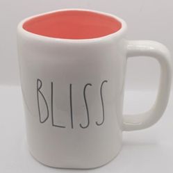 Rae Dunn Artisan Collection by Magenta "Bliss" Mug,  white/orange inside, black letters