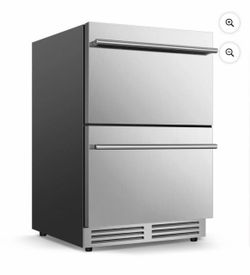 Defective 23.4 in. 230 Plus Cans Single Zone Beverage Refrigerator with 2-Drawers in Stainless Steel Built-in