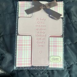 Ceramic Pink Cross with Bow