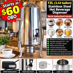 13L / 3.43-Gallon Stainless Steel Electric Hot Beverage Dispenser – 400W – New