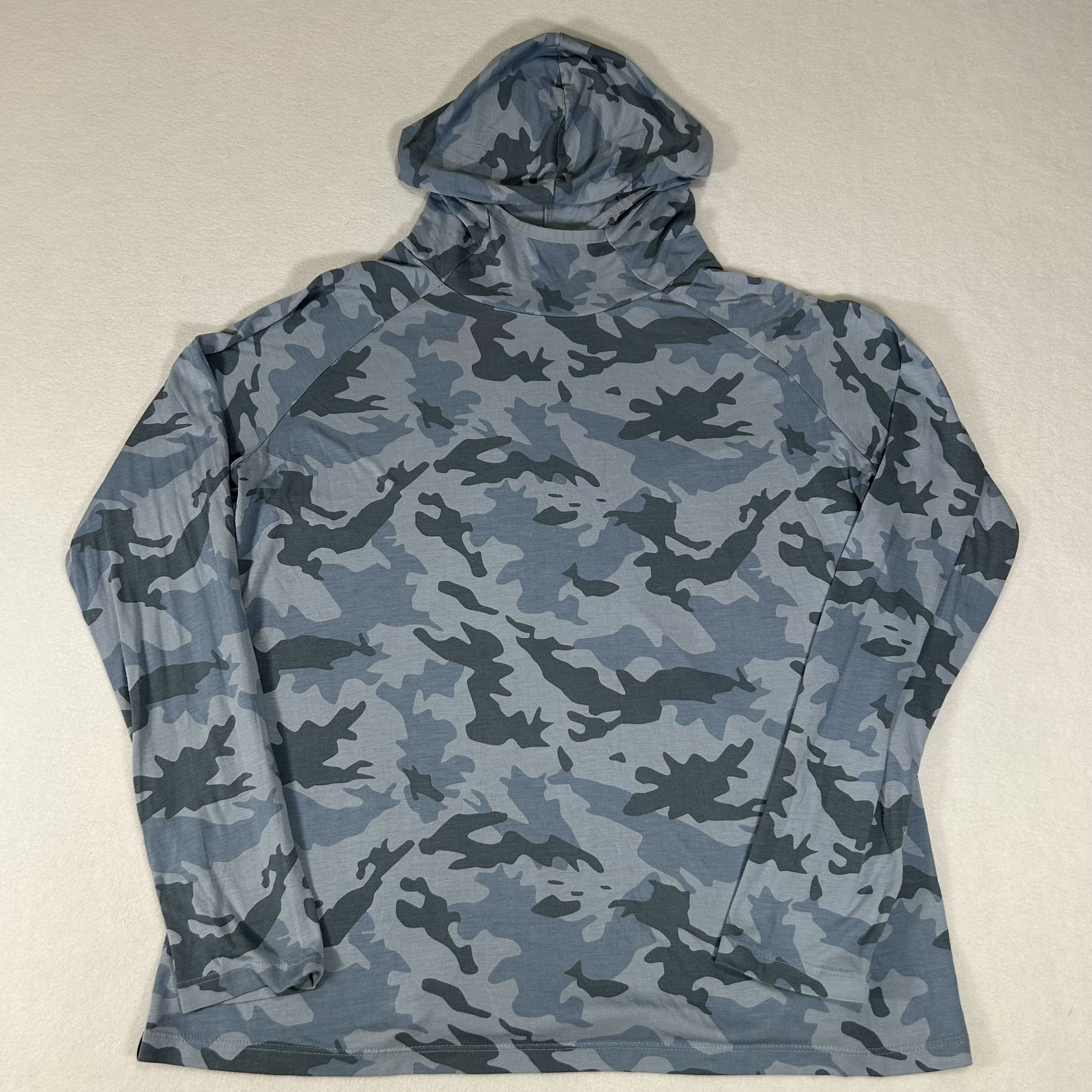 Free Fly Womens Large Seasmoke Blue Camouflage Bamboo Lightweight Fishing Hoodie