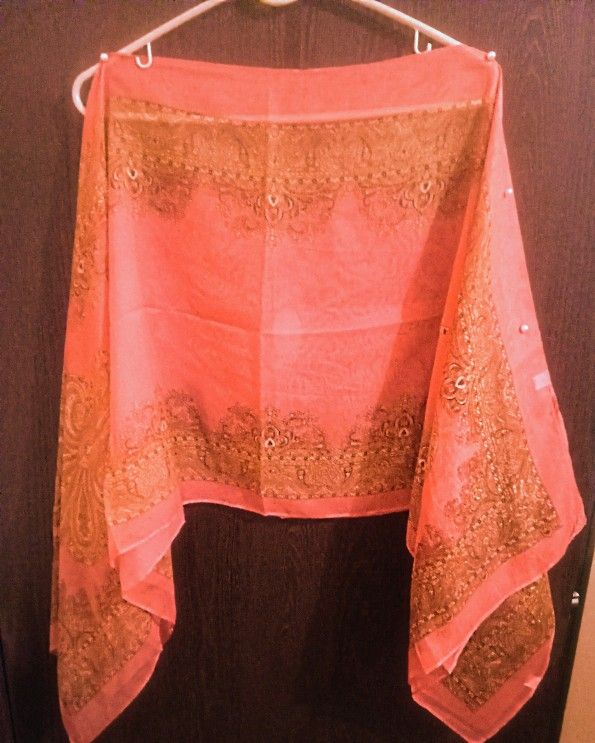 New Sheer Bohemian Watermelon Red w/Pearl Accent Along The arms ,an Over Blouse