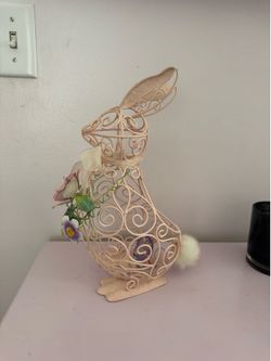 Pink Wire Easter Bunny Figurine with Floral Accents