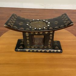Hand-Carved African Brass Inlay Ashanti Stool - Many More Items In Stock!