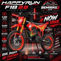 Brand New Happy Run F18 2.0, 50 Mph Electric Motorcycle, Ebikes, Emotos, Electric Bikes, 6,000 Watts Electric Motorcycle
