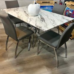 Marble Top Table Dining Set 4 Chairs new