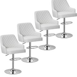 4 counter Bar Adjustable White Stools With Back & Arm Support 