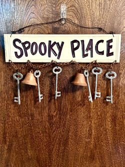 Vintage Halloween “Spooky Place” Wooden Wall Hanging
