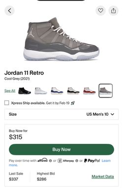 Jordan 11 Cool Grey - Size US 10M