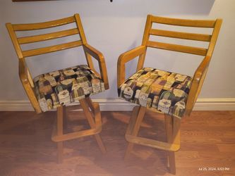 Solid Oak Bar Chairs, Swivels