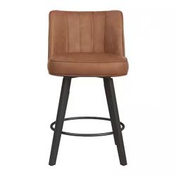 Set of 3 Brown 360° Swivel Bar Stools with Backrest & Black Wooden Legs