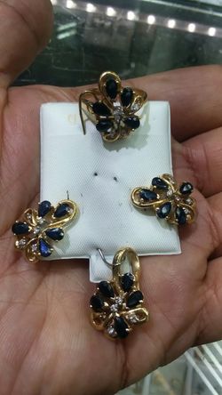 14k Gold saphire ring earing & charm