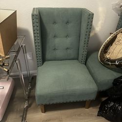 2 accent chairs blue w/ metal accents 