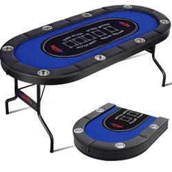 8 Player Poker Table Foldable, Texas Holdem Casino Table with Padded Rails & Cup Holders, Portable Folding Game Table