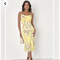 Floral, yellow satin dress