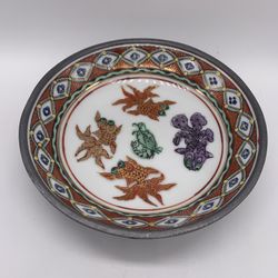 Vintage A.C.F. Porcelain Ware Pewter Encased Bowl Decorated 