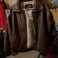 Brown Leather Bomber Jacket 