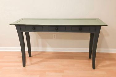 Vintage-Style Two-Tone Writing Desk / Console Table – Charcoal Gray & Muted Sage Green