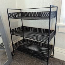 Black Metal Rolling Utility Cart – 3-Tier Organizer on Wheels