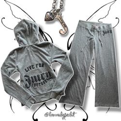 Vintage Y2K Juicy Couture Tracksuit (Light Grey/Navy Blue/Metallic Silver)
