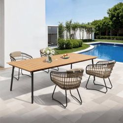 (6-Pack) Outdoor Dining Chair with 3.15 in. Thick Beige Cushions Back Pillow Adjustable Feet PE Rattan Metal Dining Chair
