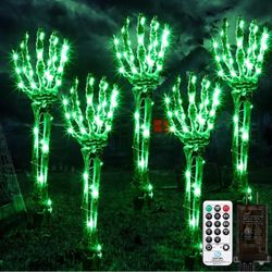 Halloween Decorations Outdoor Skeleton Stakes - 5 Pack Light Up Arm Stakes Decor 150 LED Waterproof Hands Pathway Lights with 11 Lighting Modes Indoor