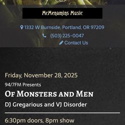 2 Tickets To Sold Out Of Monsters And Men Show This Friday 11/28