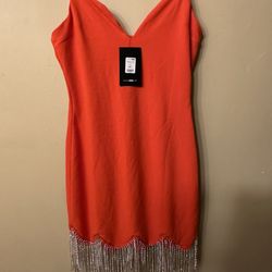 Orange Dress With Rhinestone Fringe Fashion Nova