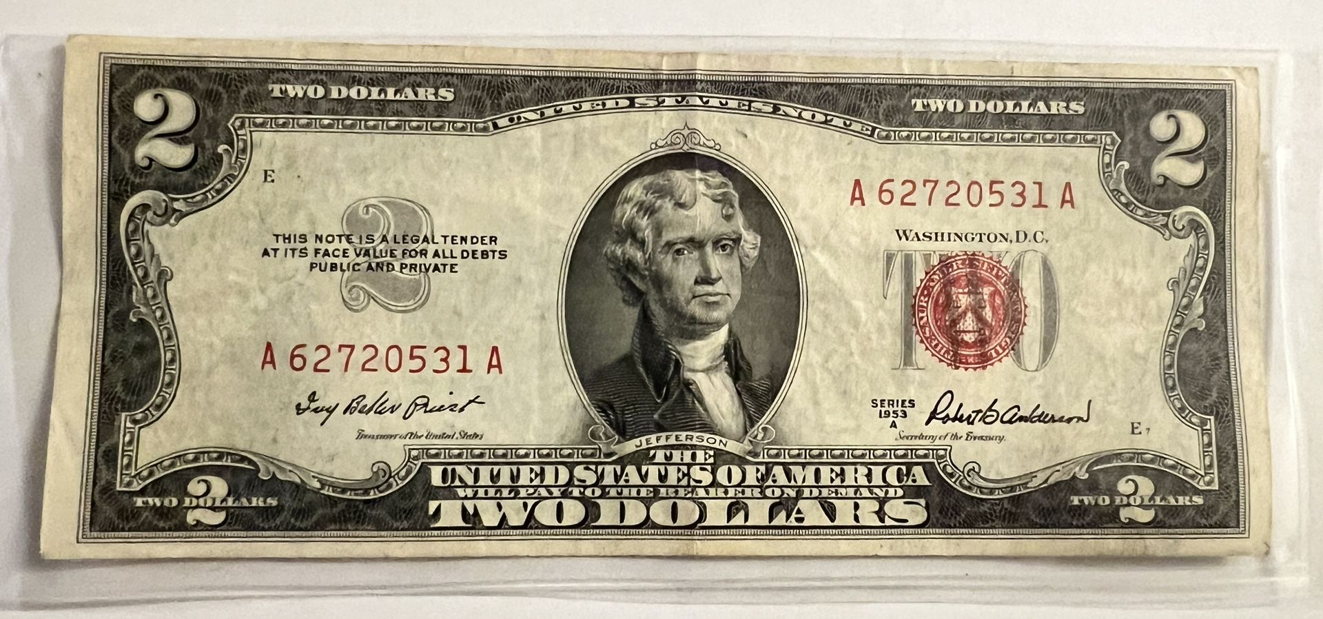 1953A and 1953C USA $2 Notes Red Seal