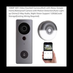 1080P WiFi Video Doorbell Camera, Work with Alexa, Google Home,Waterproof Camera with Motion Detection/Auto Light-up Chime/2-Way Audio, Night Vision S