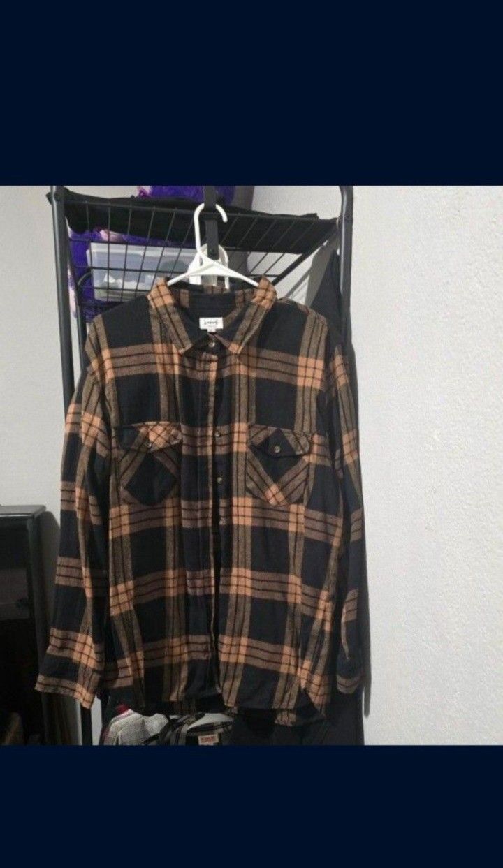 Plaid Flannel Button Up Long Sleeve Shirt 