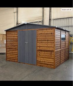 New 8'x10 Outdoor Cedar Wood Storage Shed Metal Door and top