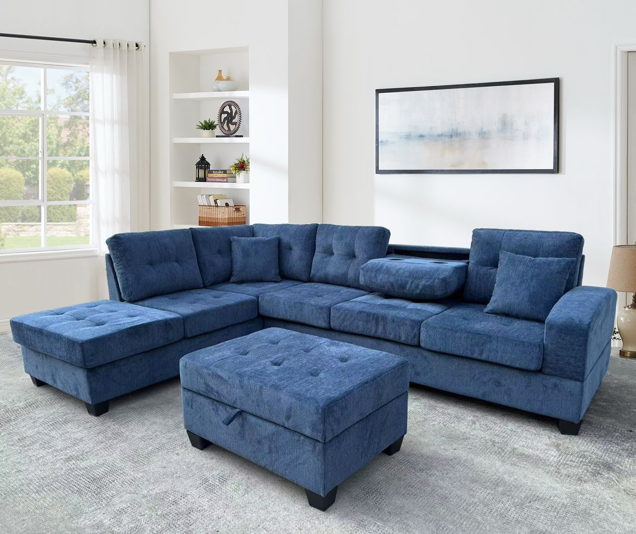 2PC REVERSIBLE SECTIONAL W/STORAGE OTTOMAN(4 Colors)