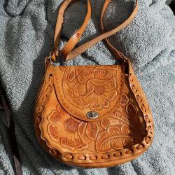 Leather Crossbody Bag With Floral Design