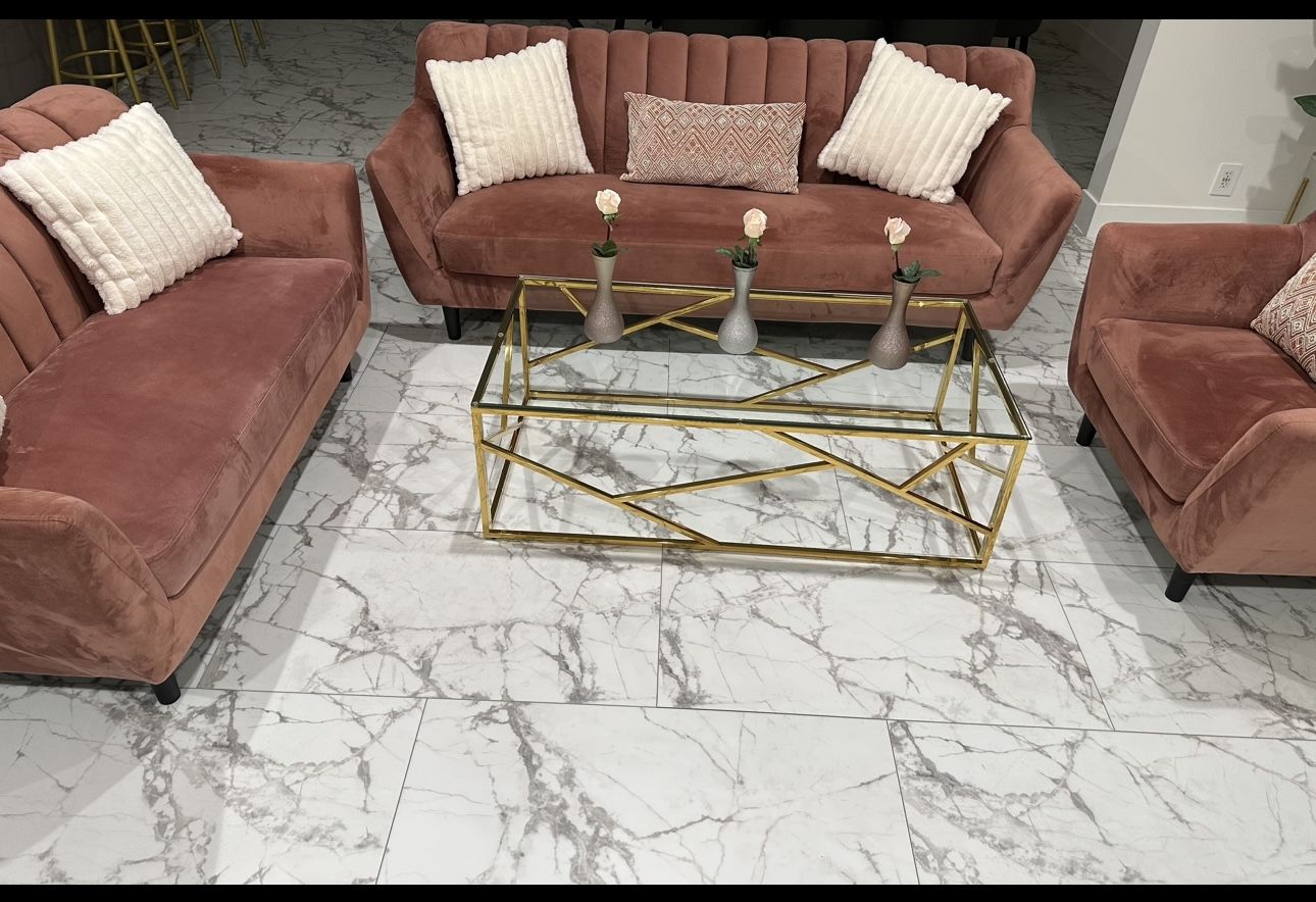 3 Set Living Room Sofa (Rose Color)