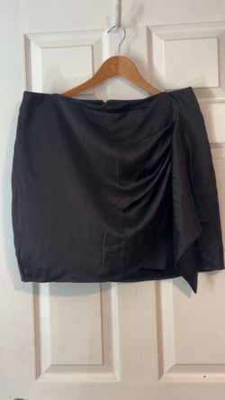 Black Satin Mini Skirt with Ruched Detail