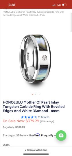 HONOLULU Mother Of Pearl Inlay Tungsten Carbide Ring With Beveled Edges And White Diamond