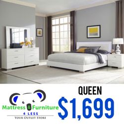 Felicity 4-Piece Queen Bedroom Set White High Gloss