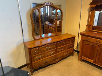 French Provincial Six Drawer Dresser with Mirror