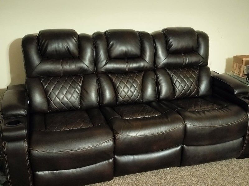 Ashley Signature Burgundy Leather Sofa